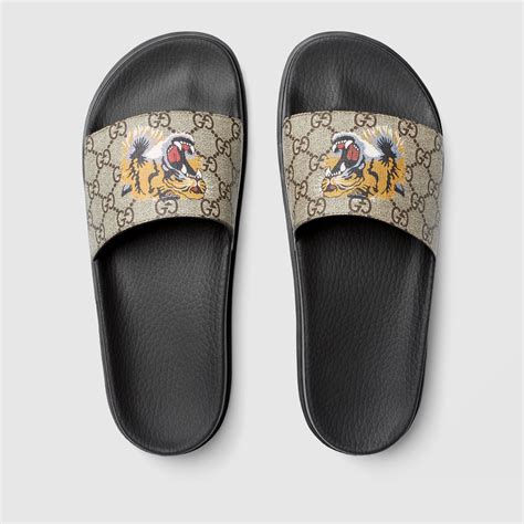 gucci gg supreme tigers slide sandal|Gg Supreme slide sandals.